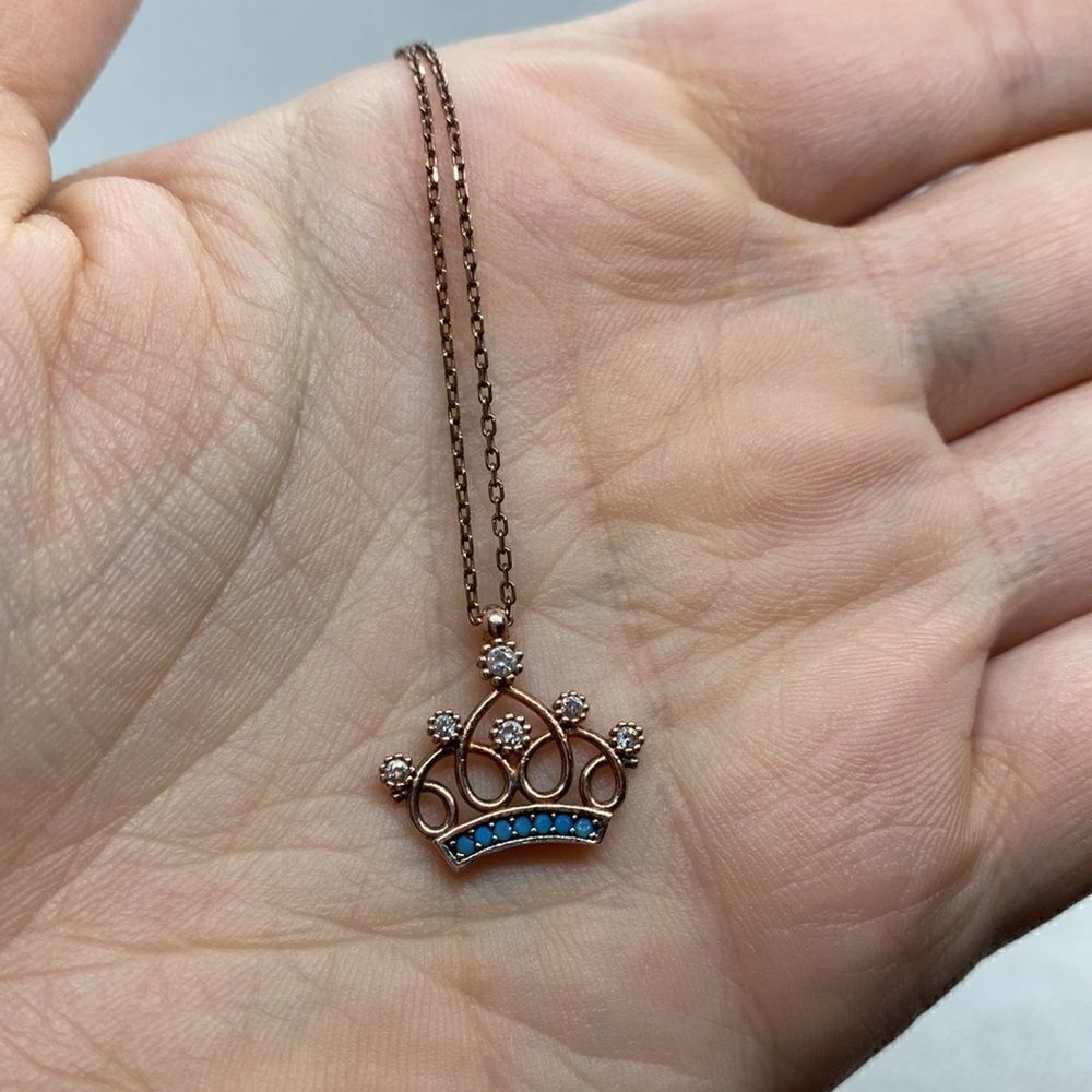 💛 925 Rose Gold Plated CZ & Turquoise Crown Necklace